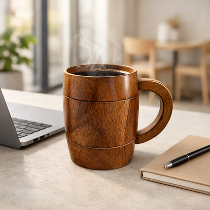 Handcrafted Wooden Beer Mug with Handle – Premium Lacquer Finish Rustic Wooden Coffee & Beer Cup for Home, Bar & Gifting