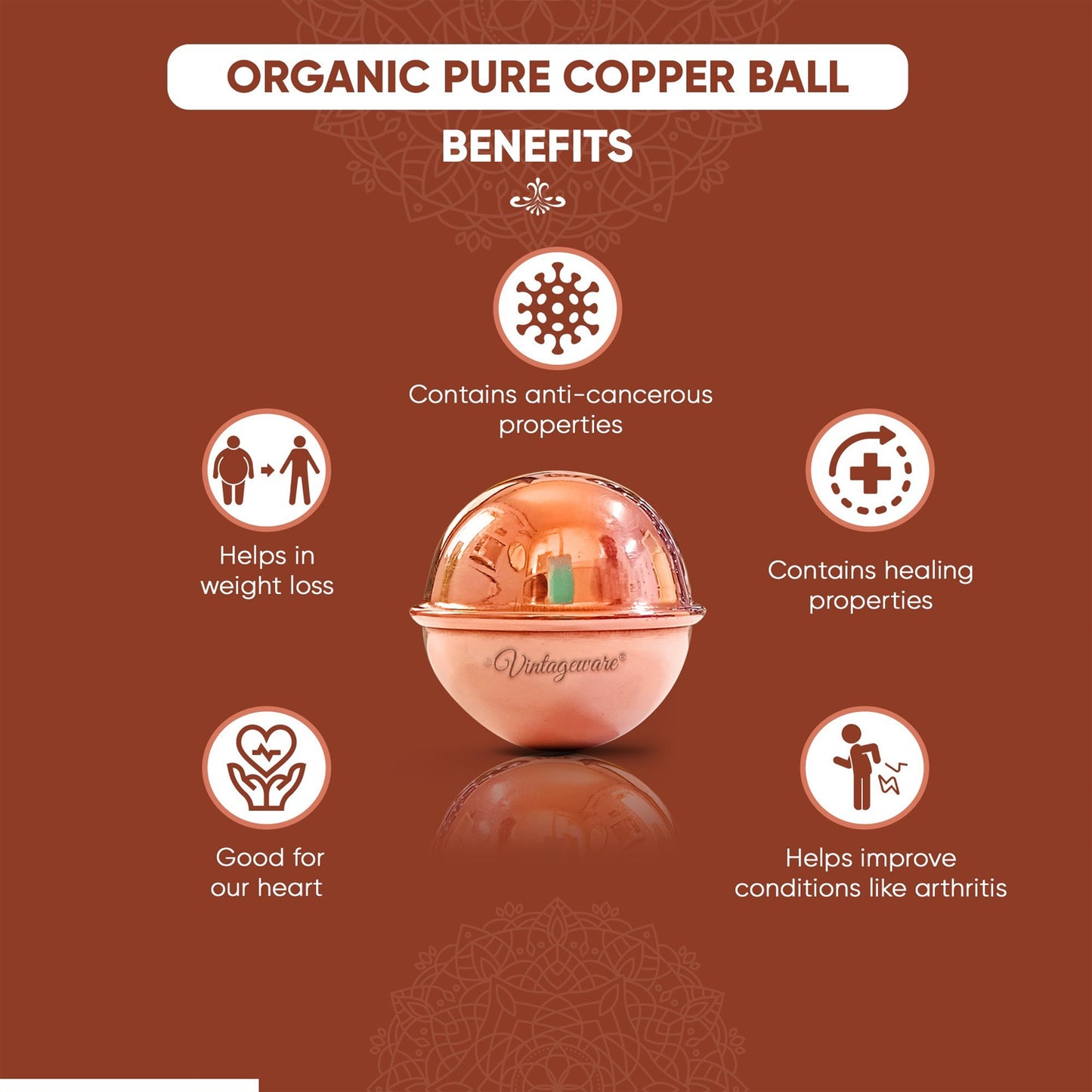 Vintageware® Ayurvedic Copper Wellness Combo | Pure Copper Eye Wash Cups for Netra Shuddhi + Copper Ball for Water Purification | Eye Care, Detox & Daily Health
