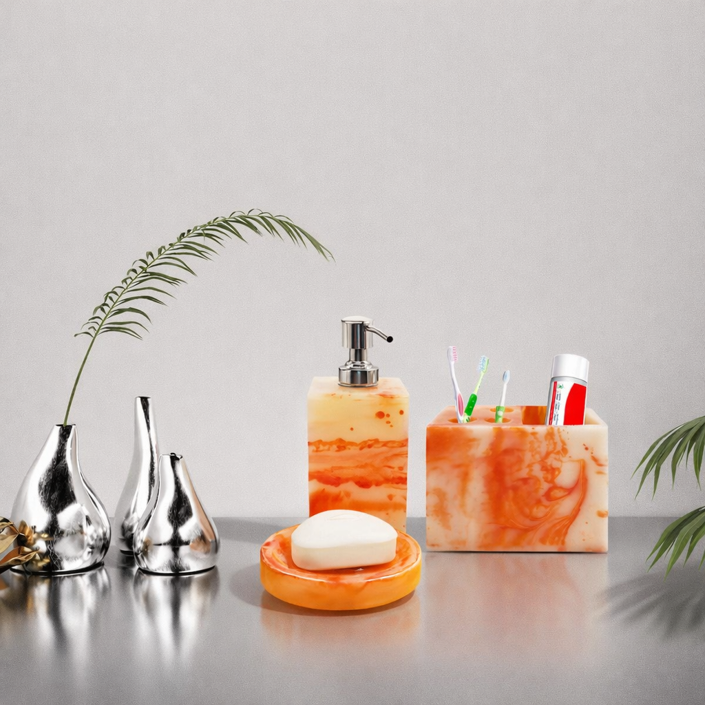 Vintageware® Resin Bathroom Accessories Set of 3 | Soap Dispenser, Toothbrush Holder & Soap Dish Tray | Elegant Resin Finish