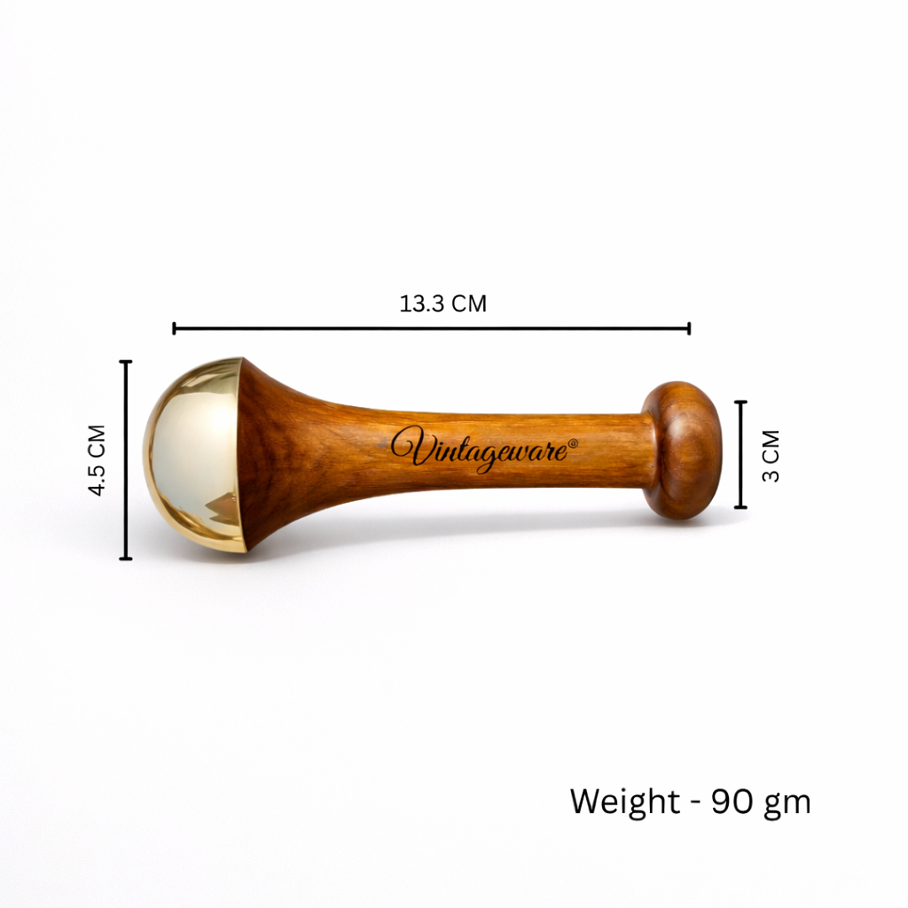 Luxury Acupressure Kansa Wand Massager With Teak Wood Handle For Detoxification And Deep Relaxation, Single Base Kansa Wand For Foot