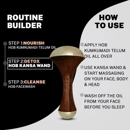 Vintageware® Double-Sided Kansa Wand Massager – Ayurvedic Foot & Face Tool with Teak Wood Handle for Detox, Pain Relief & Relaxation (4” Medium)
