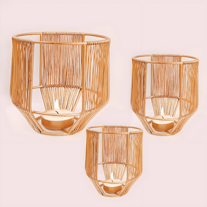 Vintageware® Gold Leaf Metal Tealight Candle Holders | Decorative Lantern for Diwali, Christmas, Table, Wedding & Home Decor, Set of 3