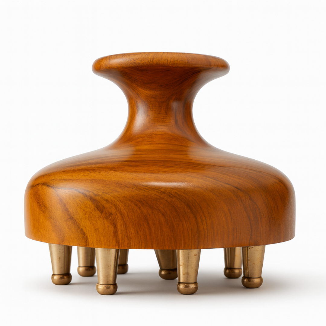 Kansa Scalp & Body Massager | Ayurvedic Teak Wood Massage Tool for Hair Growth, Stress Relief & Detox | Pure Kansa Stimulator