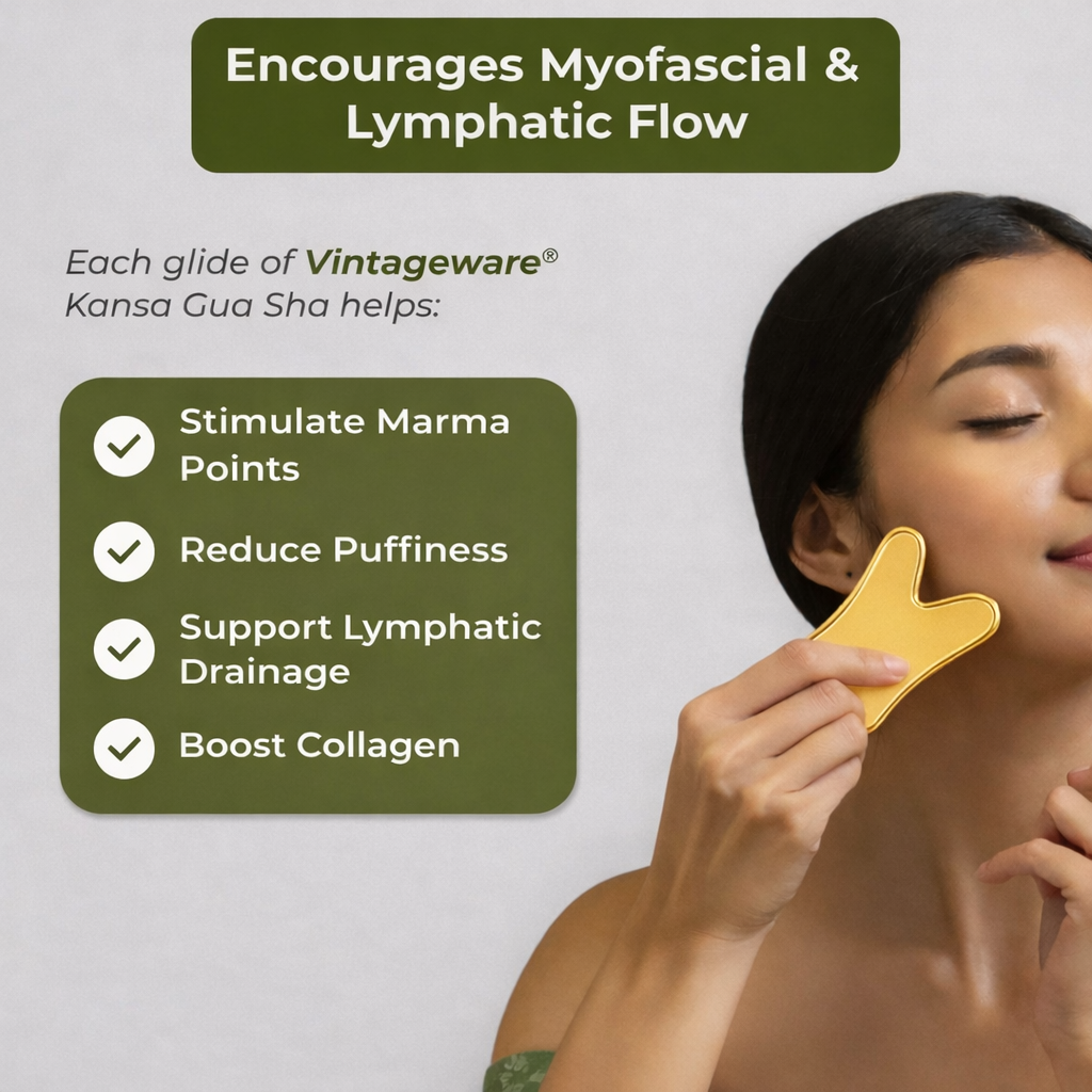 Vintageware® Kansa Gua Sha | Guasha for Face, Neck & Back Massage | Reduces Puffiness, Tightens Skin, Promotes Lymphatic Drainage | Skincare Massager