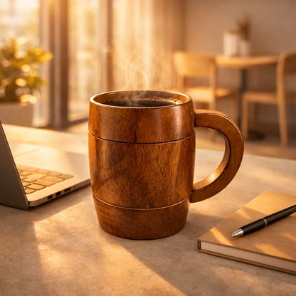 Handcrafted Wooden Beer Mug with Handle – Premium Lacquer Finish Rustic Wooden Coffee & Beer Cup for Home, Bar & Gifting
