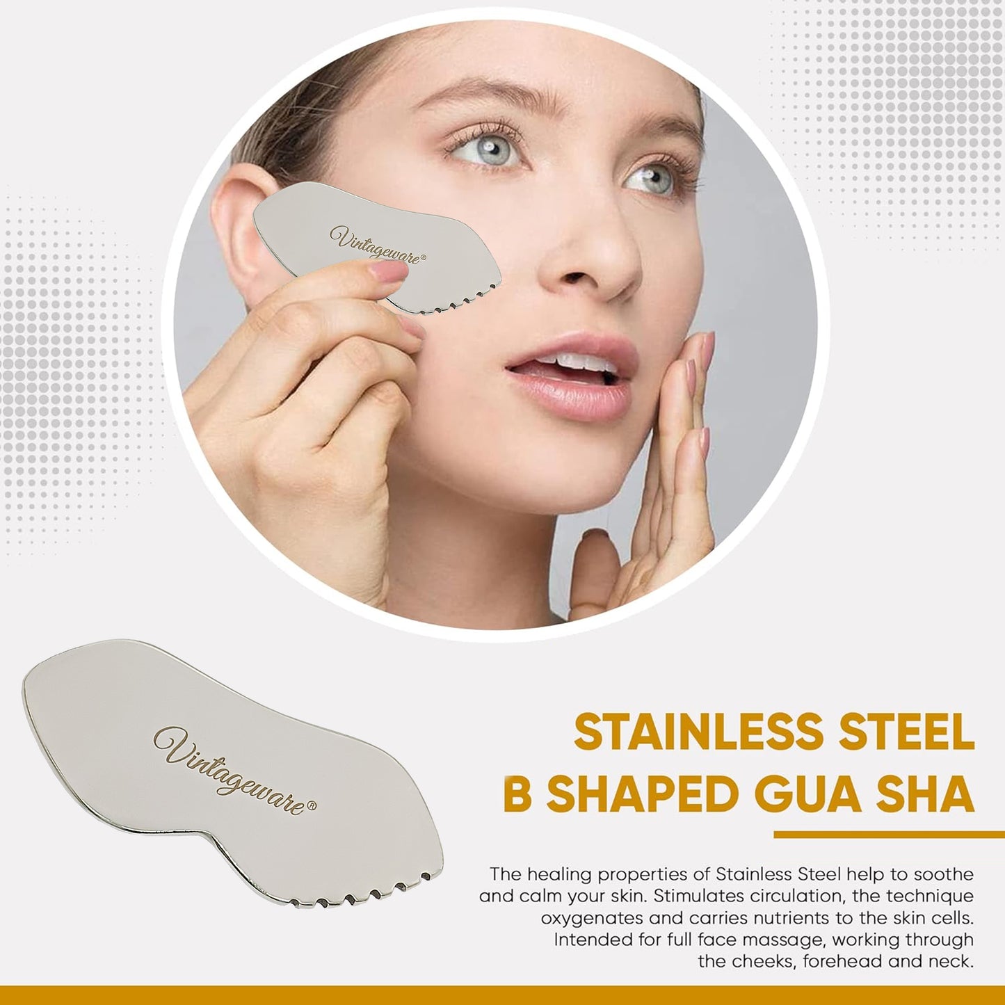 Vintageware® Gua Sha Steel – Premium Steel Facial Tool for Skin Wellness