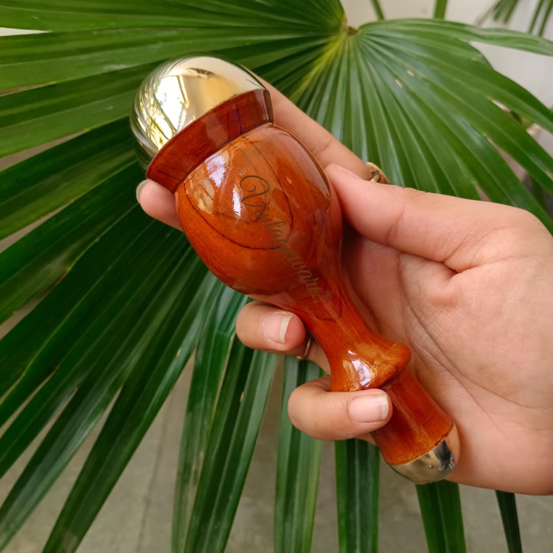 Vintageware® Kansa Wand Design Oval – Ayurvedic Bronze Facial & Body Massager with Wooden Handle