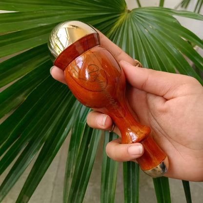 Vintageware® Kansa Wand Design Oval – Ayurvedic Bronze Facial & Body Massager with Wooden Handle