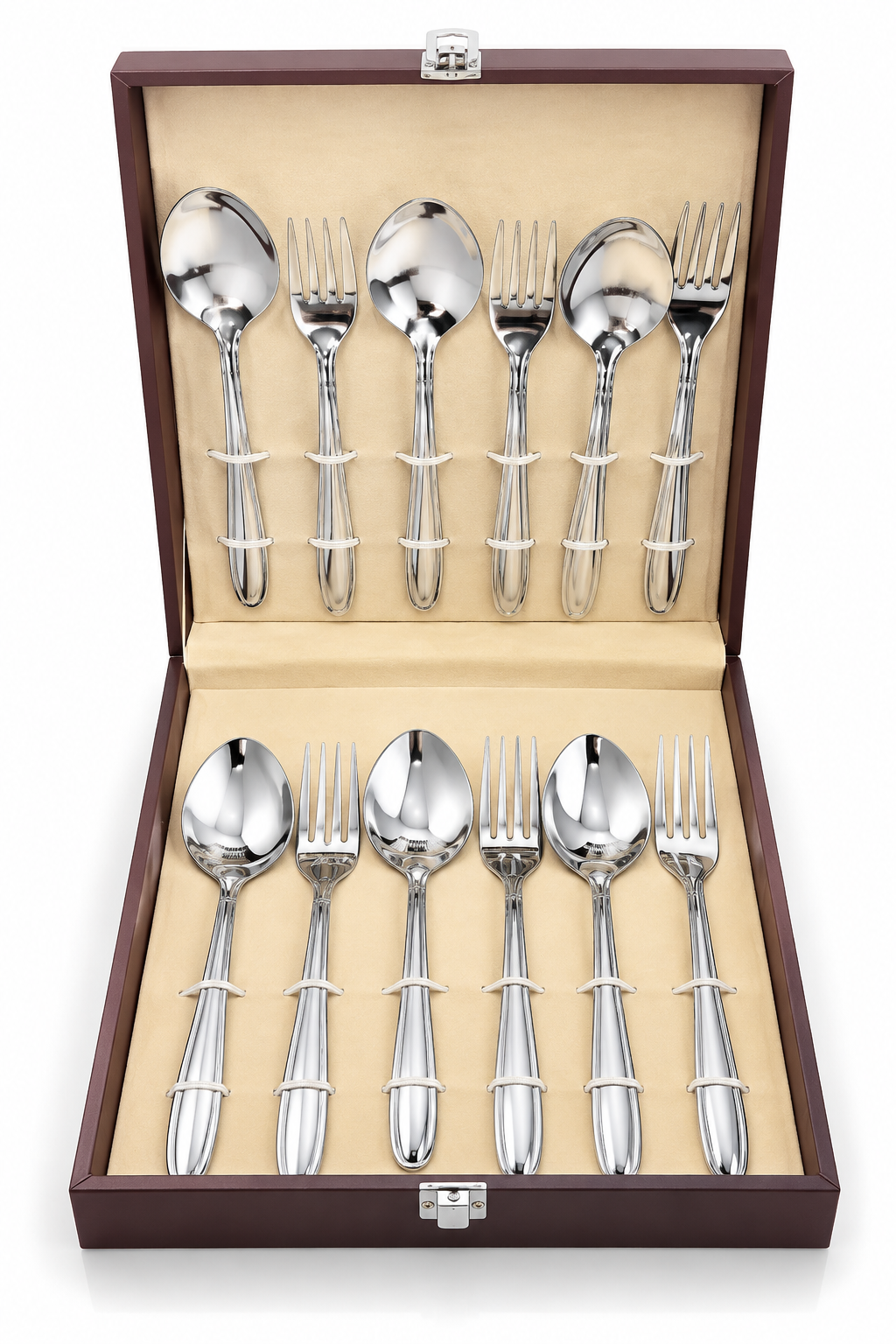 Vintageware 12-Piece Stainless Steel Cutlery Set with Premium Wooden Presentation Box – Spoon & Fork Set for Dining, Kitchen & Gifting