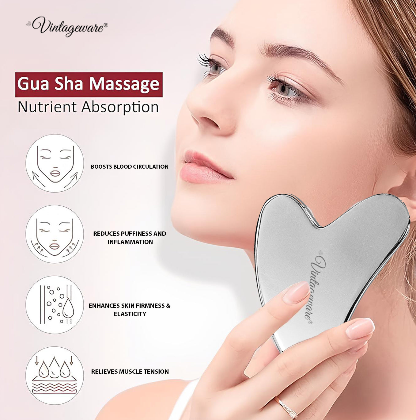 Vintageware® Ayurvedic Facial Massage Combo – Gua Sha, Dual Kansa Wand & Soy Candle