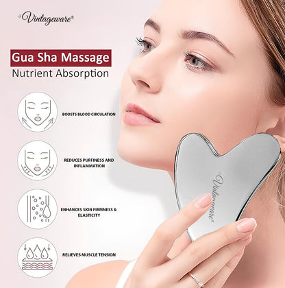 Vintageware® Ayurvedic Facial Massage Combo – Gua Sha, Dual Kansa Wand & Soy Candle