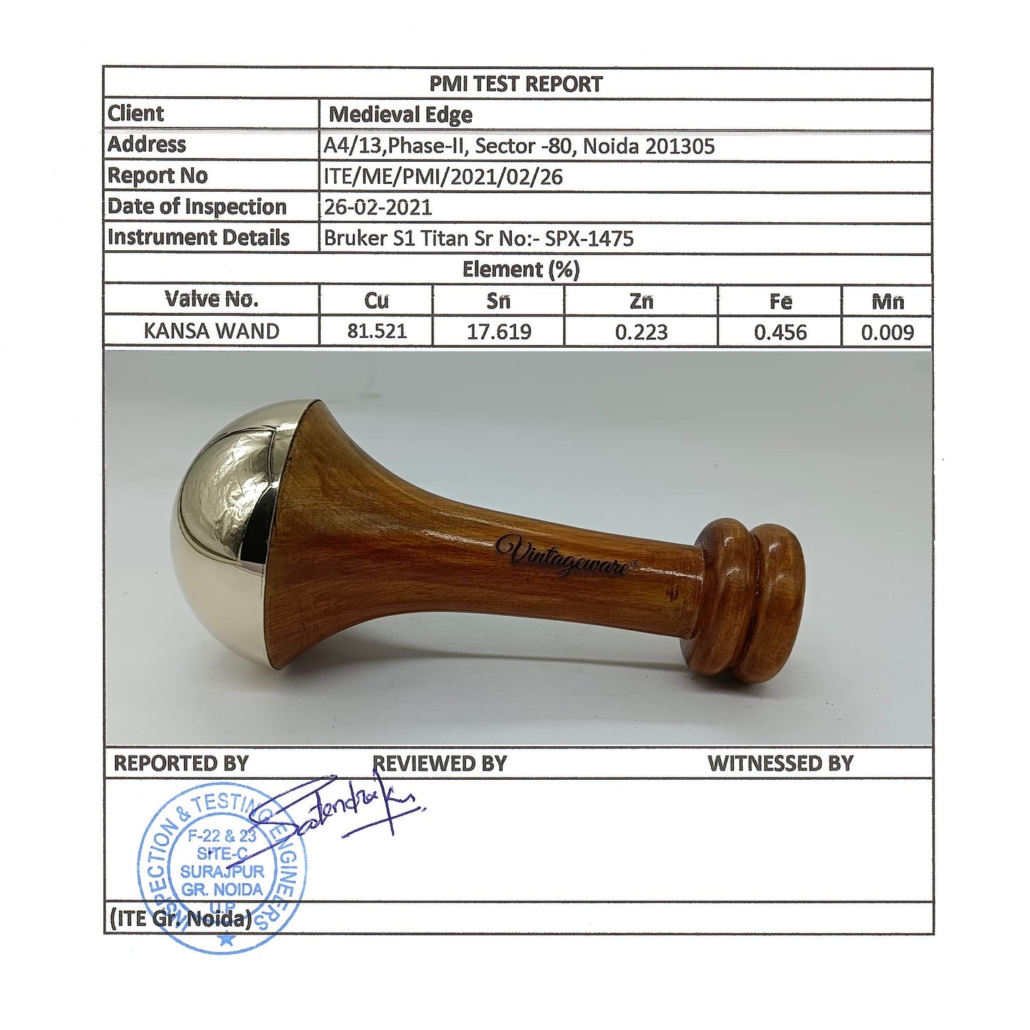 Vintageware® Luxury Acupressure Kansa Wand Massager With Teak Wood Handle For Detoxification And Deep Relaxation, Single Base Kansa Wand For Foot