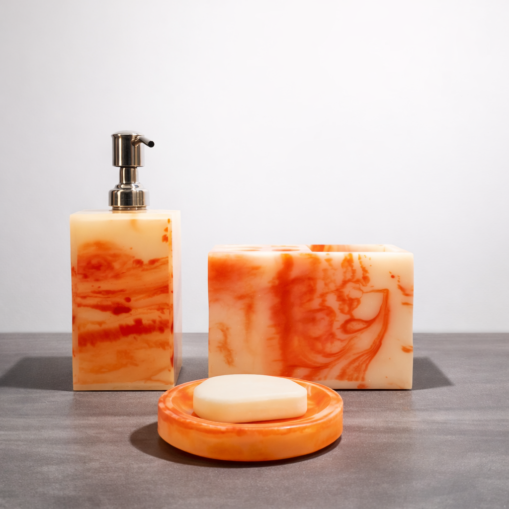 Vintageware® Resin Bathroom Accessories Set of 3 | Soap Dispenser, Toothbrush Holder & Soap Dish Tray | Elegant Resin Finish