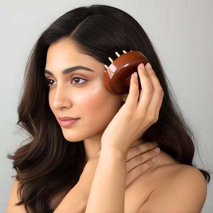 Ayurveda Scalp Massager & Body Stimulator | Ayurvedic Bronze Head Massager Tool for Hair Growth, Stress Relief & Detox | Handmade Wooden Handle