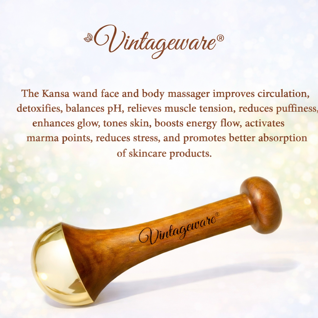 3-Piece Kansa Wand Set for Face & Body Massage – Lymphatic Drainage, Deep Tissue Therapy & Muscle Recovery