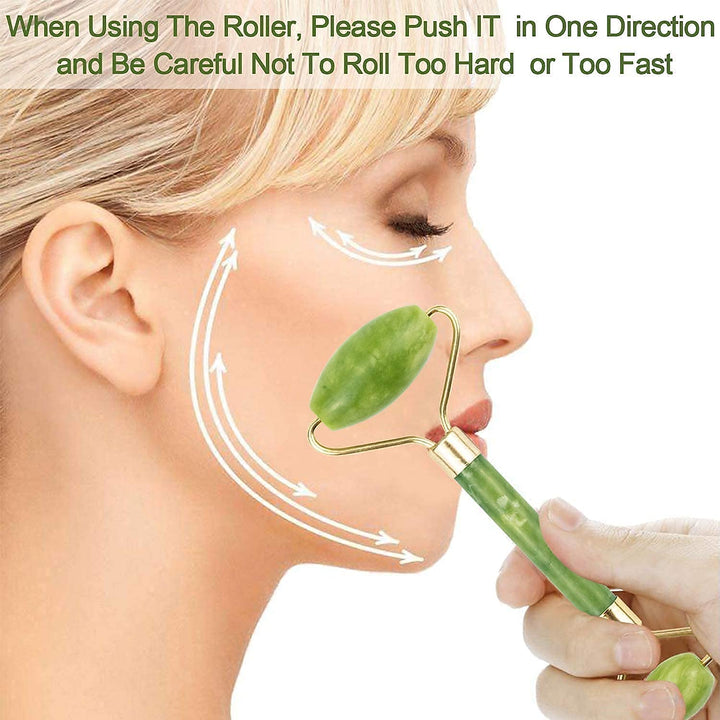 Facial Massager Jade Roller & Gua Sha Tool Natural Himalayan Stone for Face Neck Healing Skin Wrinkles & Serum Application (Jade Roller with Gua Sha) - Vintageware