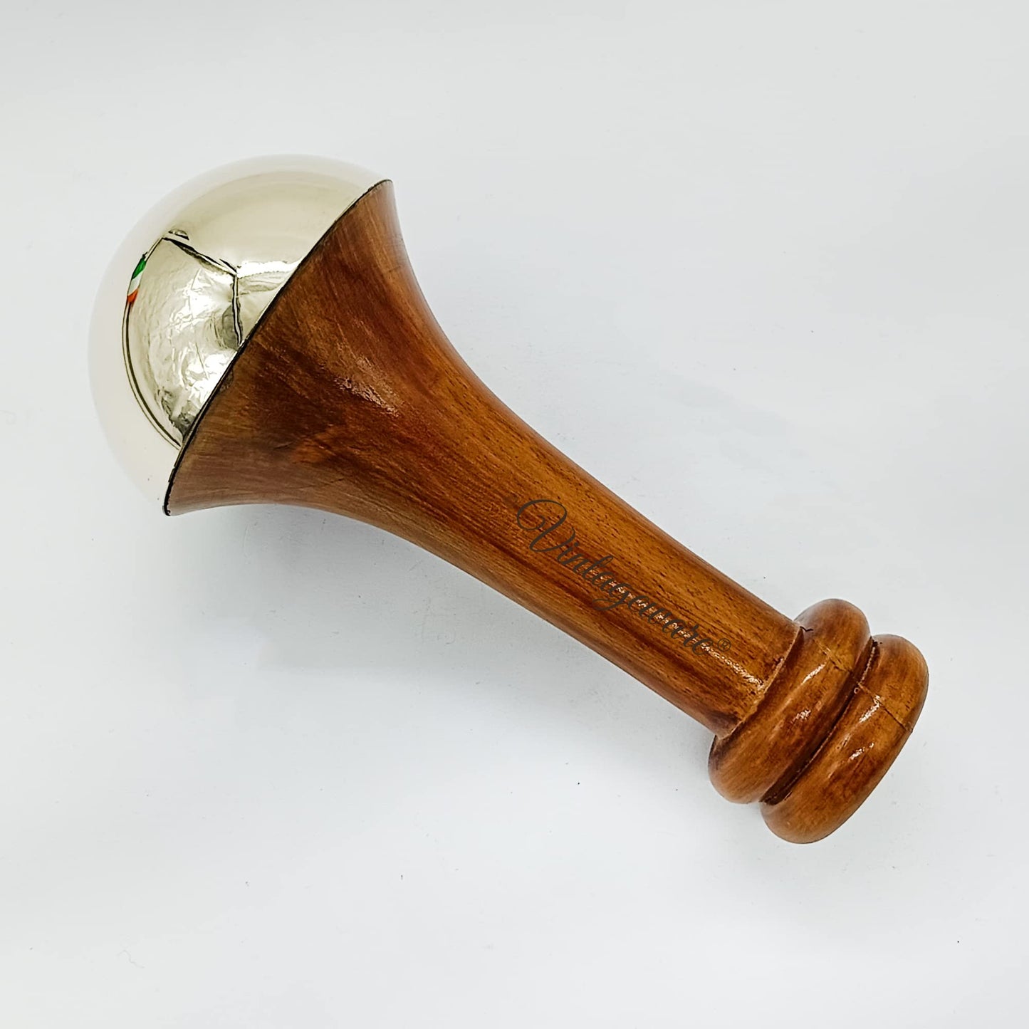 Vintageware® Luxury Acupressure Kansa Wand Massager With Teak Wood Handle For Detoxification And Deep Relaxation, Single Base Kansa Wand For Foot