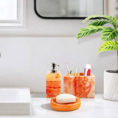 Vintageware® Resin Bathroom Accessories Set of 3 | Soap Dispenser, Toothbrush Holder & Soap Dish Tray | Elegant Resin Finish