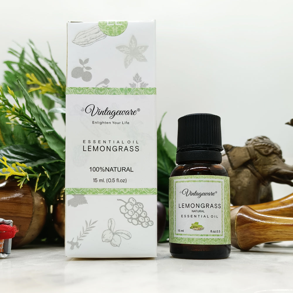Vintageware® Lemongrass Essential Oil – 100% Pure & Natural Aroma Oil for Diffuser, Stress Relief, Skin Care & Sleep | Aromatherapy Grade, 15ml
