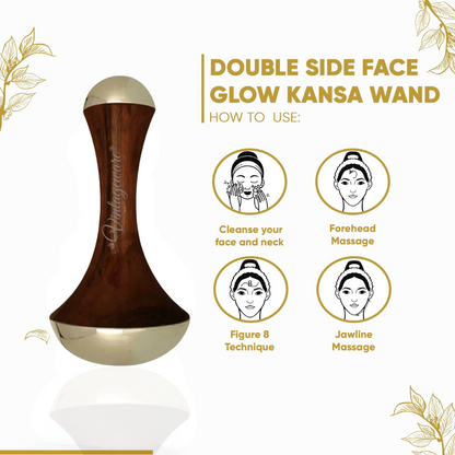 Vintageware® Double-Sided Kansa Wand Massager – Ayurvedic Foot & Face Tool with Teak Wood Handle for Detox, Pain Relief & Relaxation (4” Medium)