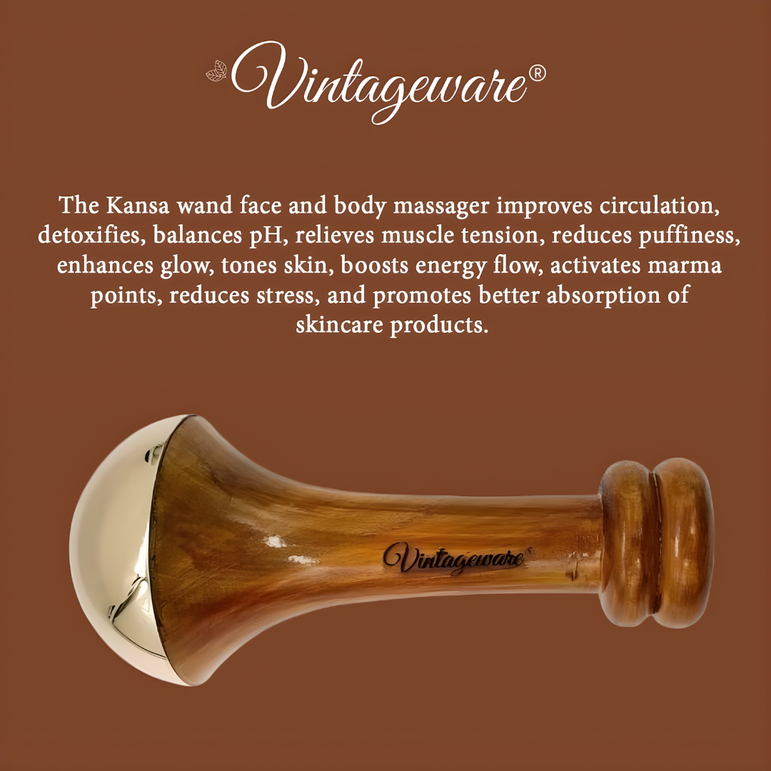 Vintageware® Ayurvedic Self-Care Spa Combo – Kansa Wand, Dual Wand, Gua Sha & Essential Oil