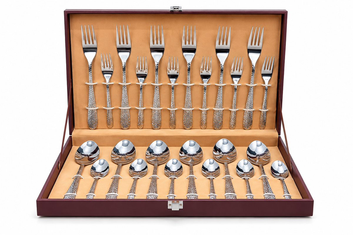 Vintageware 24-Piece Stainless Steel Cutlery Set with Premium Wooden Presentation Box – 12 Spoons & 12 Forks for Dining, Kitchen & Gifting