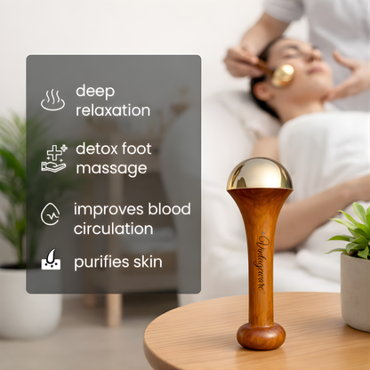 Luxury Acupressure Kansa Wand Massager With Teak Wood Handle For Detoxification And Deep Relaxation, Single Base Kansa Wand For Foot