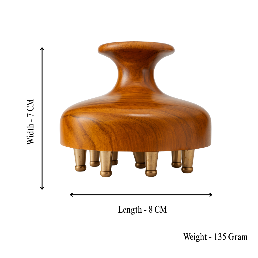 Kansa Scalp & Body Massager | Ayurvedic Teak Wood Massage Tool for Hair Growth, Stress Relief & Detox | Pure Kansa Stimulator