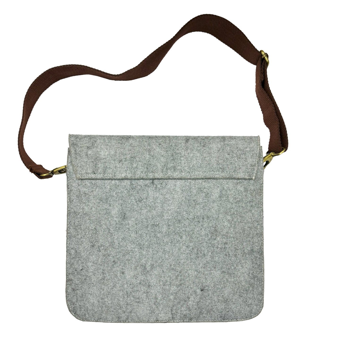 Grey Felt and Brown Leather Office Tablet and Mobile Storage Bag