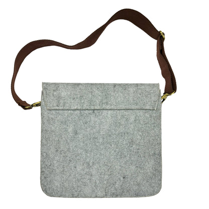 Grey Felt and Brown Leather Office Tablet and Mobile Storage Bag