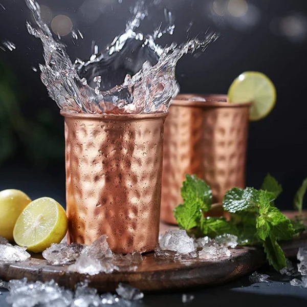 Vintageware® Pure Copper Tumbler – Handmade Ayurveda Water Glass | Luxury Yoga Bottle | Copper Hammered Glass, Antibacterial & Eco-Friendly, 250ml