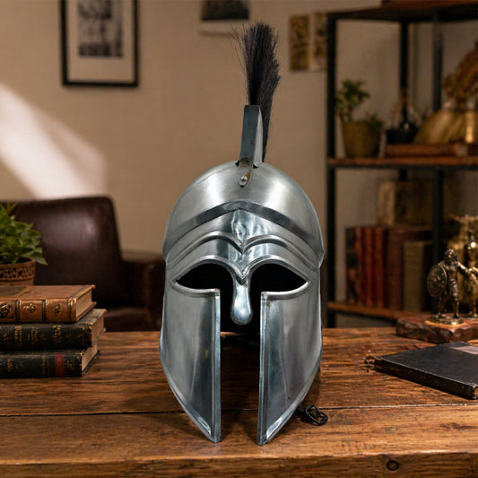 Corinthian Helmet with Black Plume – 18 Gauge Steel Greek Spartan Armor for Cosplay, LARP, Reenactment & Display  ( HT-A035A )