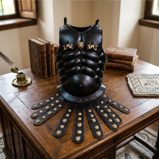 Vintageware® Greek Roman Muscle Cuirass Armor – 18 Gauge Steel Breastplate with Backplate & Leather Skirt | Medieval Body Armor for Cosplay, LARP & Reenactment (MB-C008)