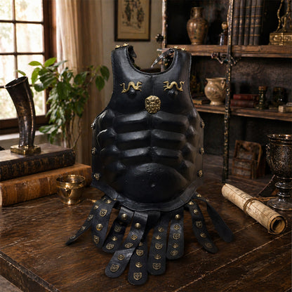 Vintageware® Greek Roman Leather Muscle Armor with Belt & Brass Fittings – Medieval Body Armor for Cosplay, LARP & Reenactment (LM-BA004)