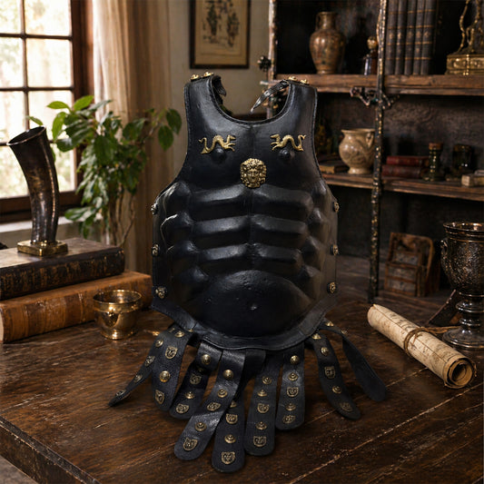 Vintageware® Greek Roman Leather Muscle Armor with Belt & Brass Fittings – Medieval Body Armor for Cosplay, LARP & Reenactment (LM-BA004)