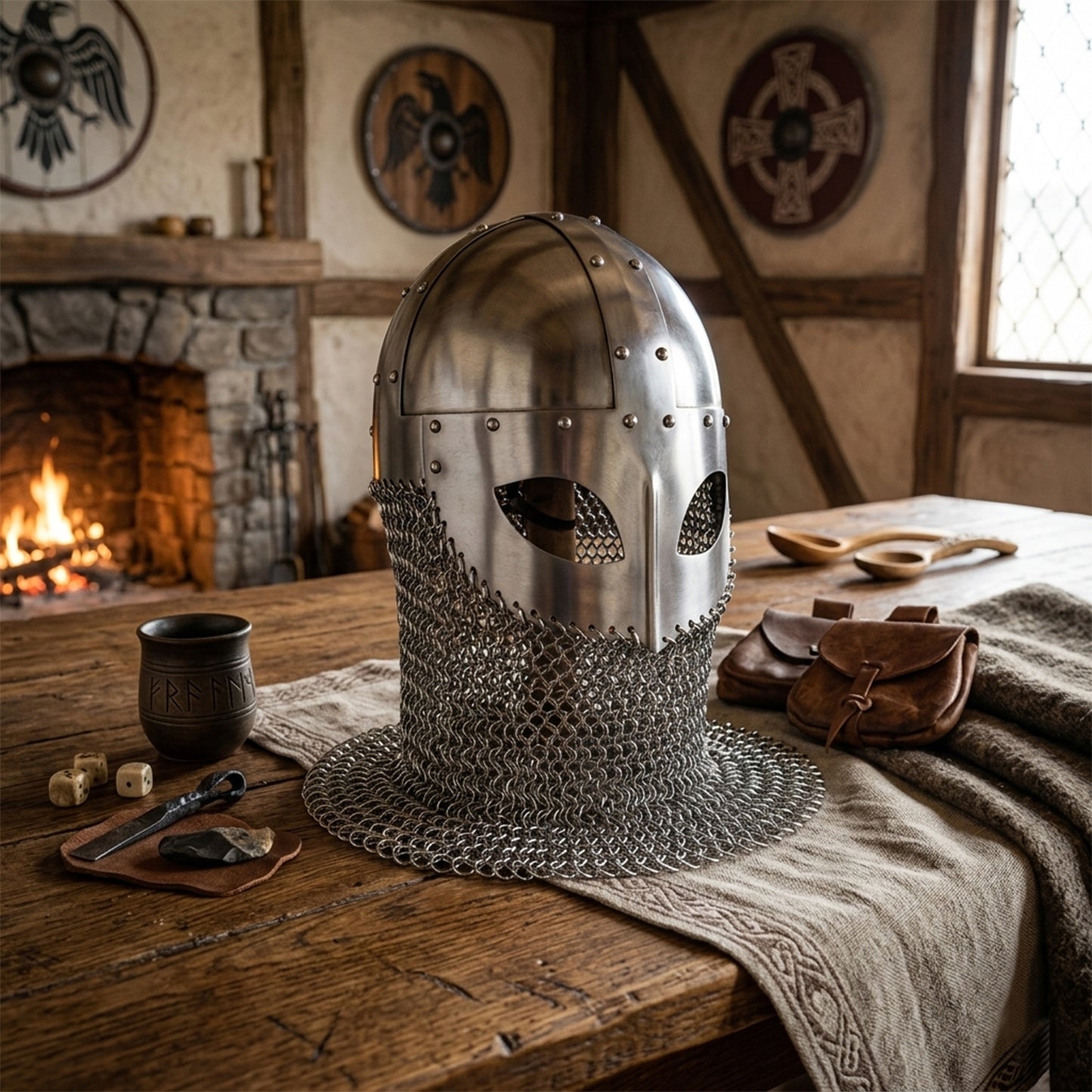 Viking Spectacle Helmet with Chainmail – 18G Steel Norse Armor (HT-A039)