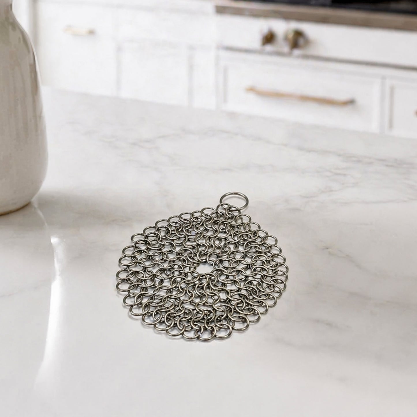 Steel Chainmail Cast Iron Cleaner – Non-Scratch Scrubber for Skillets, Pans, BBQ Grills & Cookware (CM-SCRUBBER-RD)