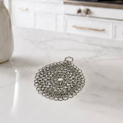 Steel Chainmail Cast Iron Cleaner – Non-Scratch Scrubber for Skillets, Pans, BBQ Grills & Cookware (CM-SCRUBBER-RD)