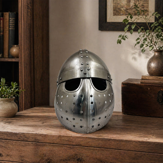 Crusader Spangenhelm Helmet – Hand-Forged 14 Gauge Steel Medieval Knight Armor for Cosplay, LARP, Reenactment & Display ( HT-A040)