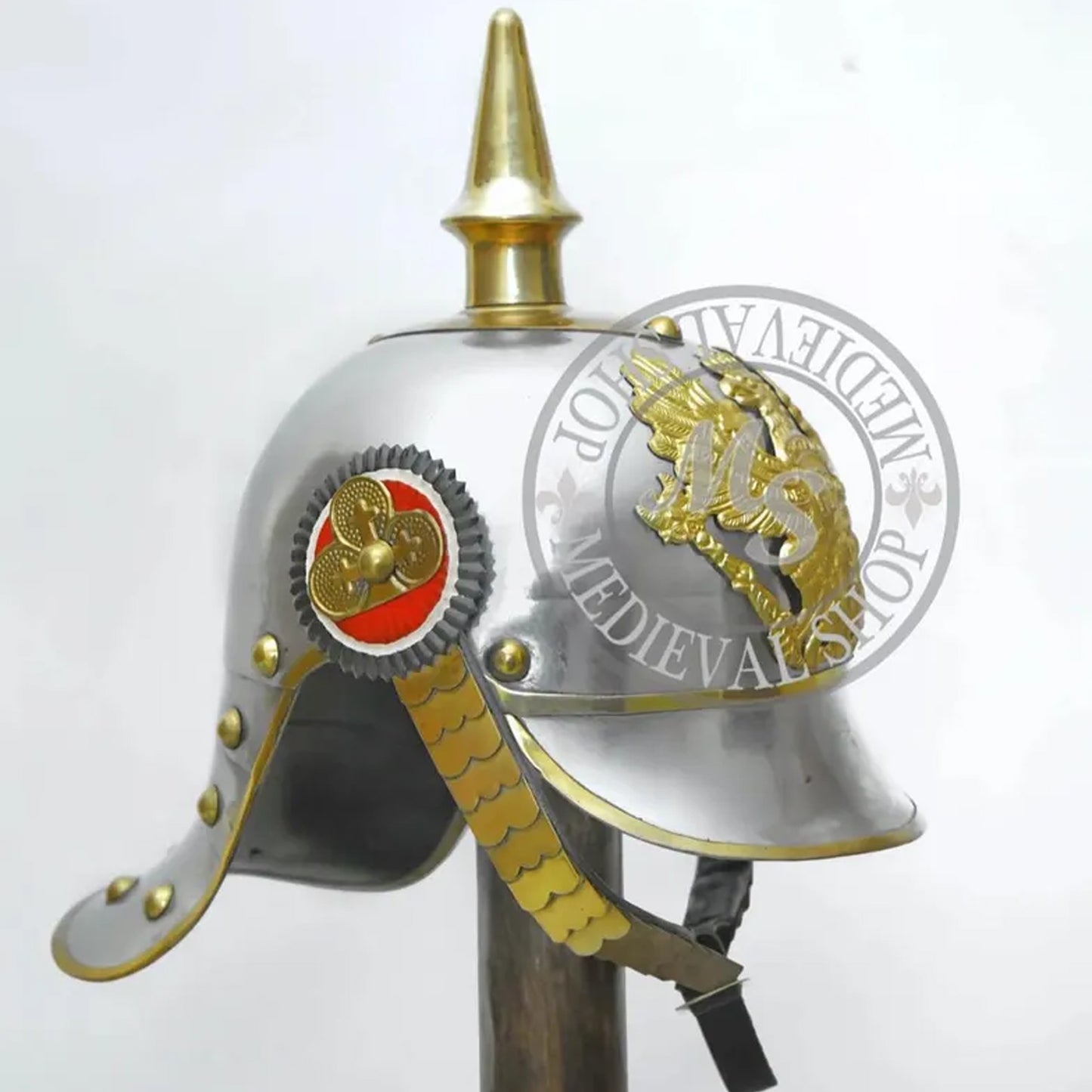 German Pickelhaube Helmet – Steel & Brass Prussian Military Replica (HT-G001)