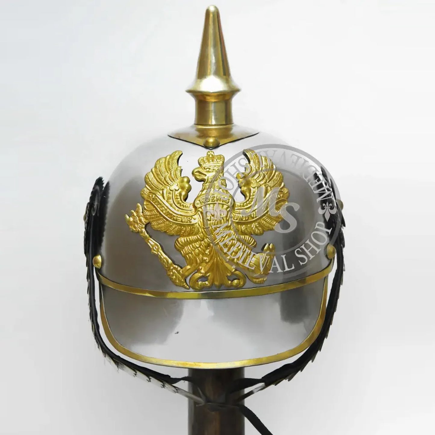 German Pickelhaube Helmet – Steel & Brass Prussian Military Replica (HT-G001)