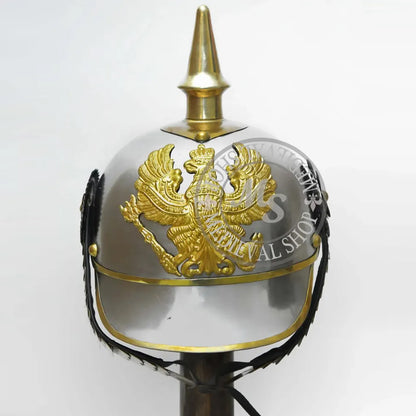 German Pickelhaube Helmet – Steel & Brass Prussian Military Replica (HT-G001)