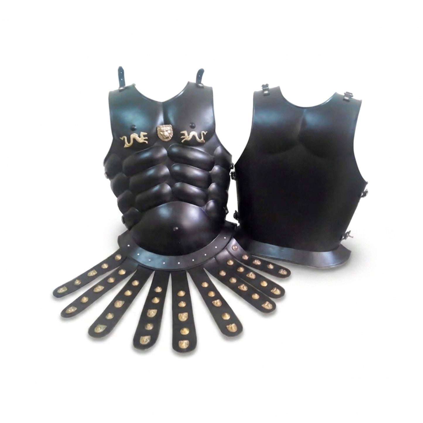 Vintageware® Greek Roman Muscle Cuirass Armor – 18 Gauge Steel Breastplate with Backplate & Leather Skirt | Medieval Body Armor for Cosplay, LARP & Reenactment (MB-C008)