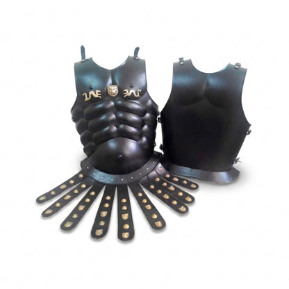 Vintageware® Greek Roman Muscle Cuirass Armor – 18 Gauge Steel Breastplate with Backplate & Leather Skirt | Medieval Body Armor for Cosplay, LARP & Reenactment (MB-C008)