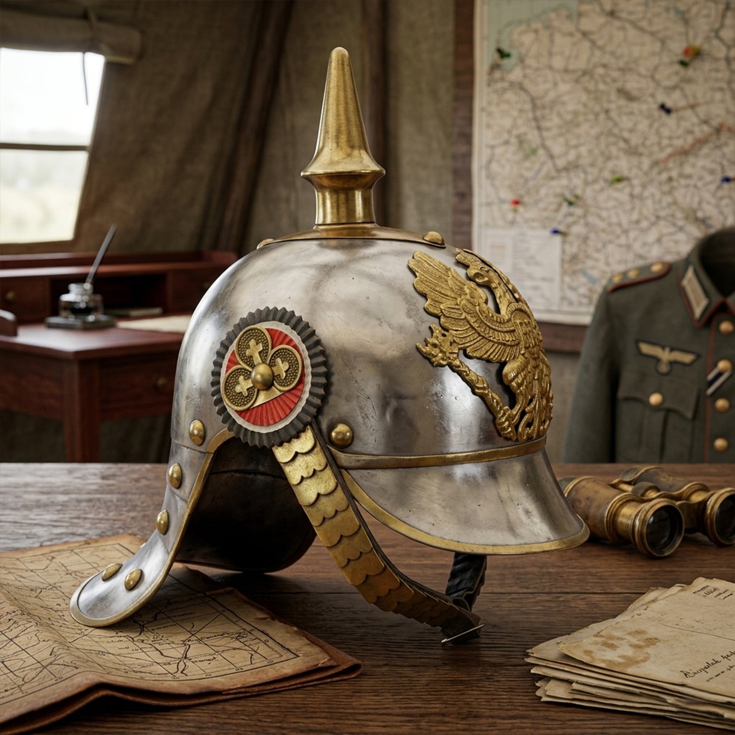 German Pickelhaube Helmet – Steel & Brass Prussian Military Replica (HT-G001)