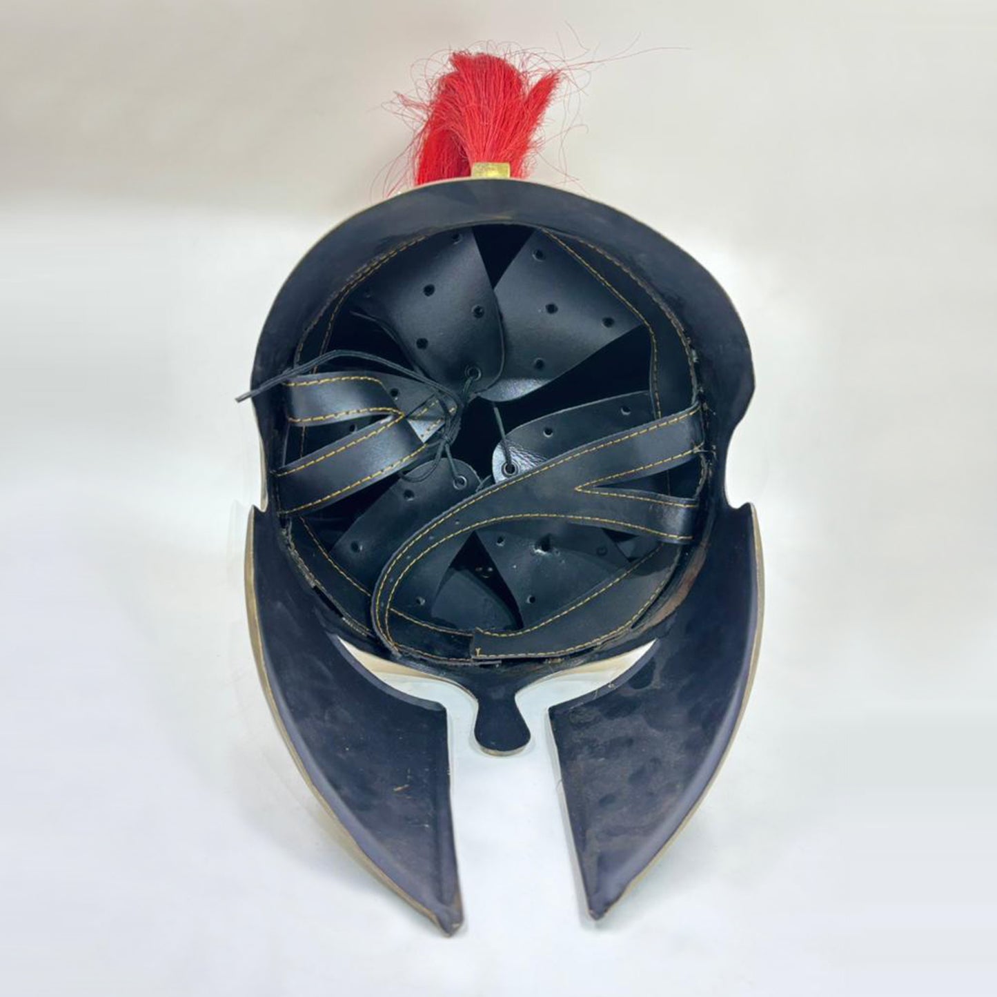 Corinthian Helmet with Brass Finish & Red Plume – Handcrafted Greek Spartan Armor for Cosplay, LARP & Renaissance (HT-A036)
