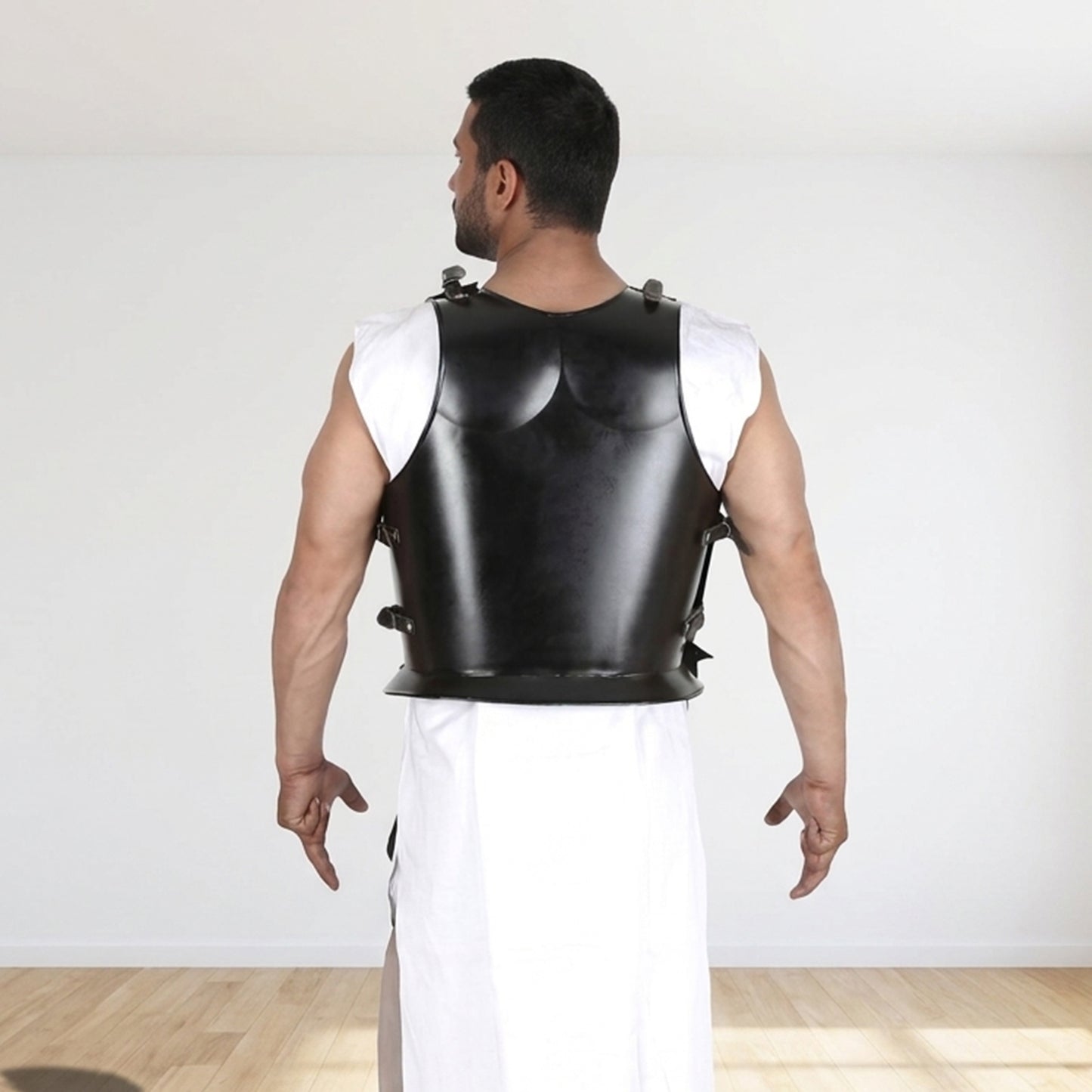 Vintageware® Greek Roman Muscle Cuirass Armor – 18 Gauge Steel Breastplate with Backplate & Leather Skirt | Medieval Body Armor for Cosplay, LARP & Reenactment (MB-C008)