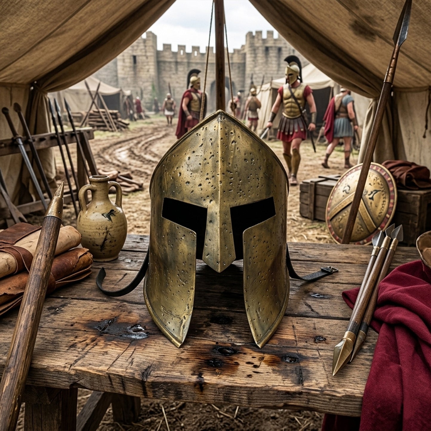 Spartan Helmet Antique Brass Steel – Leonidas Greek Armor (HT-A030)