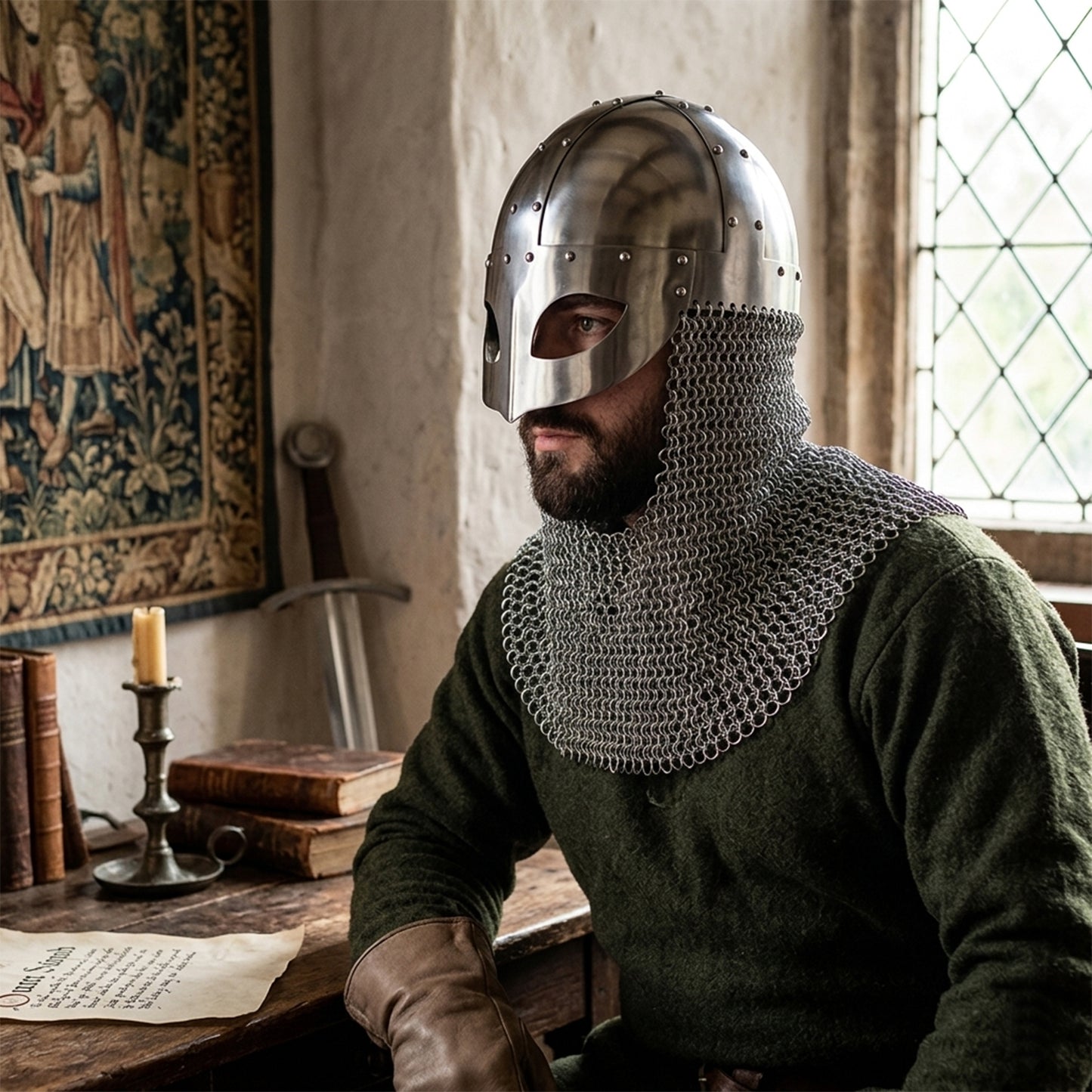 Viking Spectacle Helmet with Chainmail – 18G Steel Norse Armor (HT-A039)