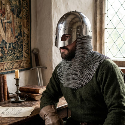 Viking Spectacle Helmet with Chainmail – 18G Steel Norse Armor (HT-A039)
